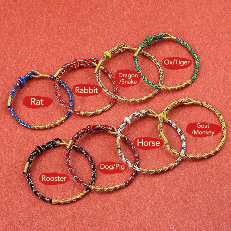 Buddha Stones Handmade Chinese Zodiac Natal Buddha Protection Strength Braided String Bracelet