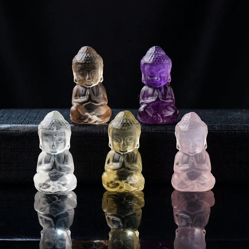 Buddha Stones Various Crystal Amethyst Pink Crystal White Crystal Citrine Buddha Carved Spiritual Healing Necklace Pendant Decoration