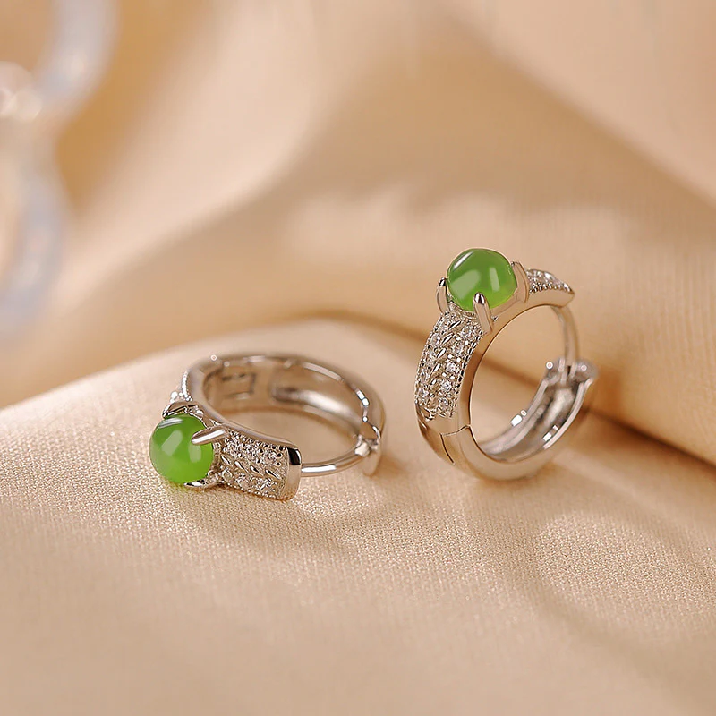 Buddha Stones 925 Sterling Silver Round Cyan Jade Success Stud Earrings