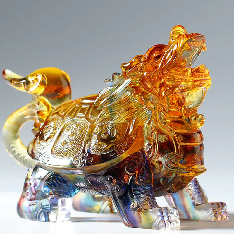 Buddha Stones Feng Shui Dragon Turtle Handmade Liuli Crystal Art Piece Home Office Decoration