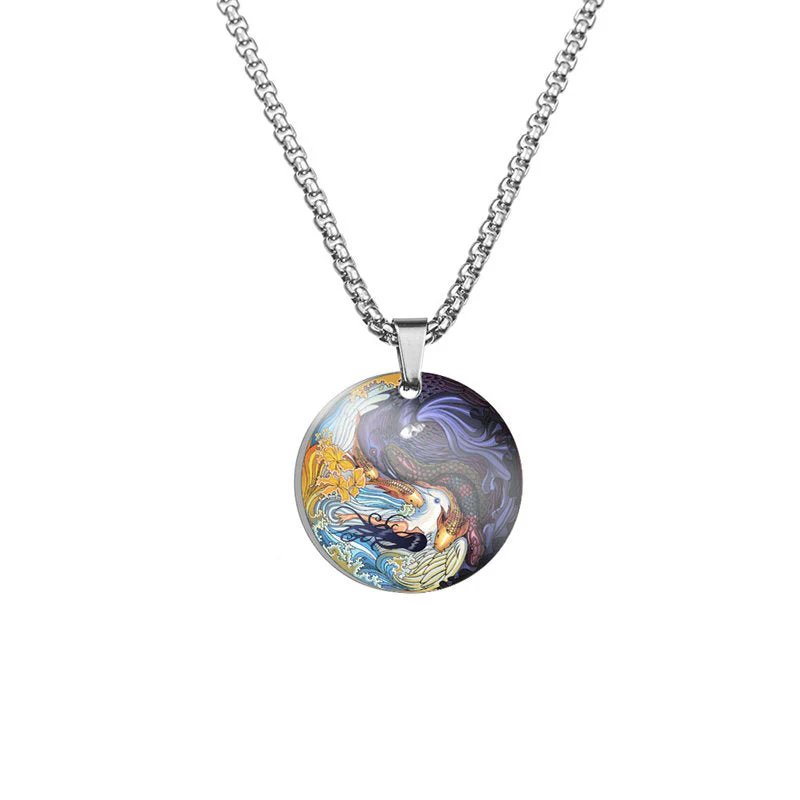 Yin Yang Koi Fish Dragon Titanium Steel Harmony Necklace Pendant (Extra 40% Off | USE CODE: FS40)