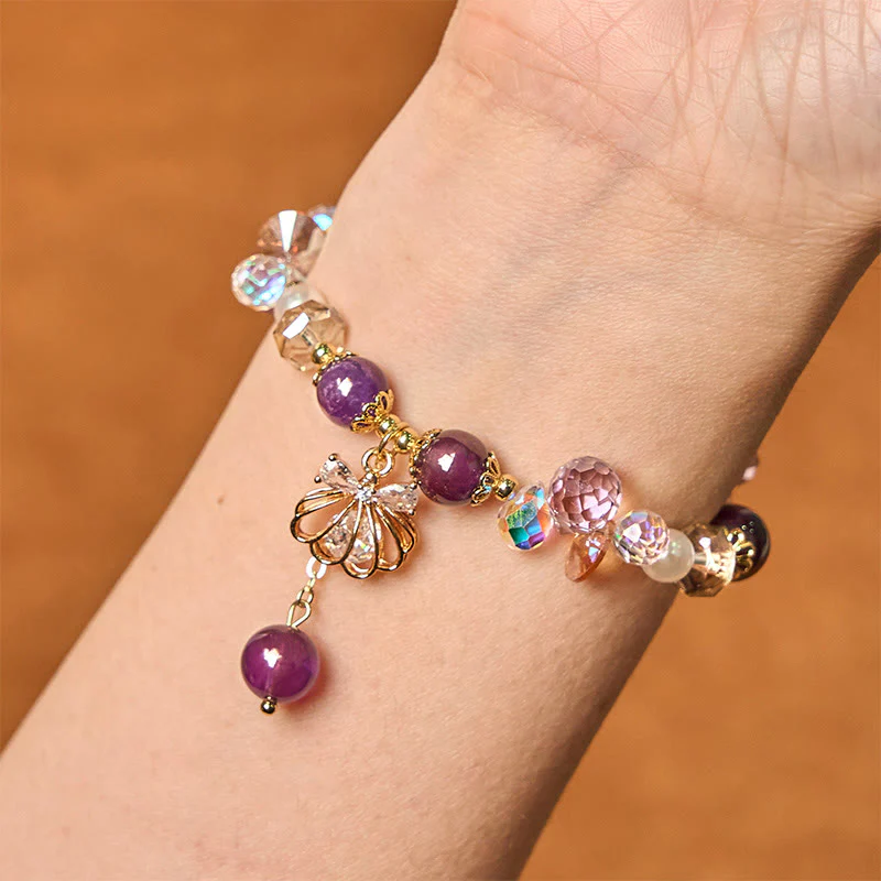 Buddha Stones Natural Amethyst Citrine Pearl Shell Peace Bracelet
