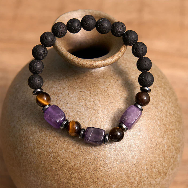 Buddha Stones Various Crystals Lava Rock Calm Bracelet