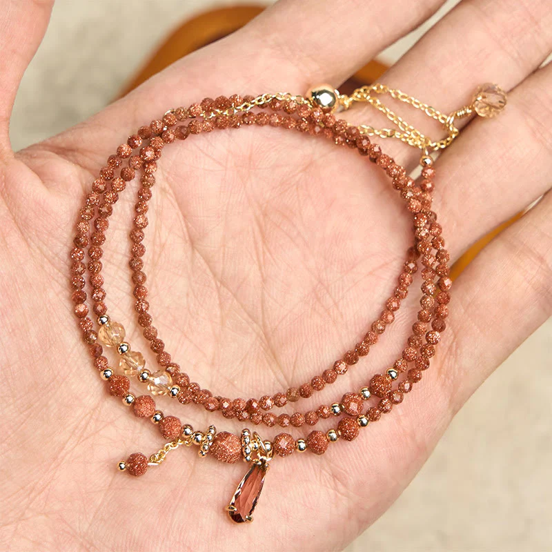 Buddha Stones Natural 2mm Goldstone Beads Positive Multi Layer Bracelet