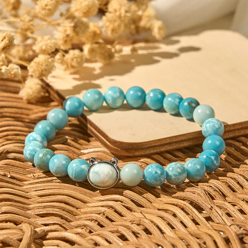 Buddha Stones Natural Cat Larimar Wisdom Beads Bracelet