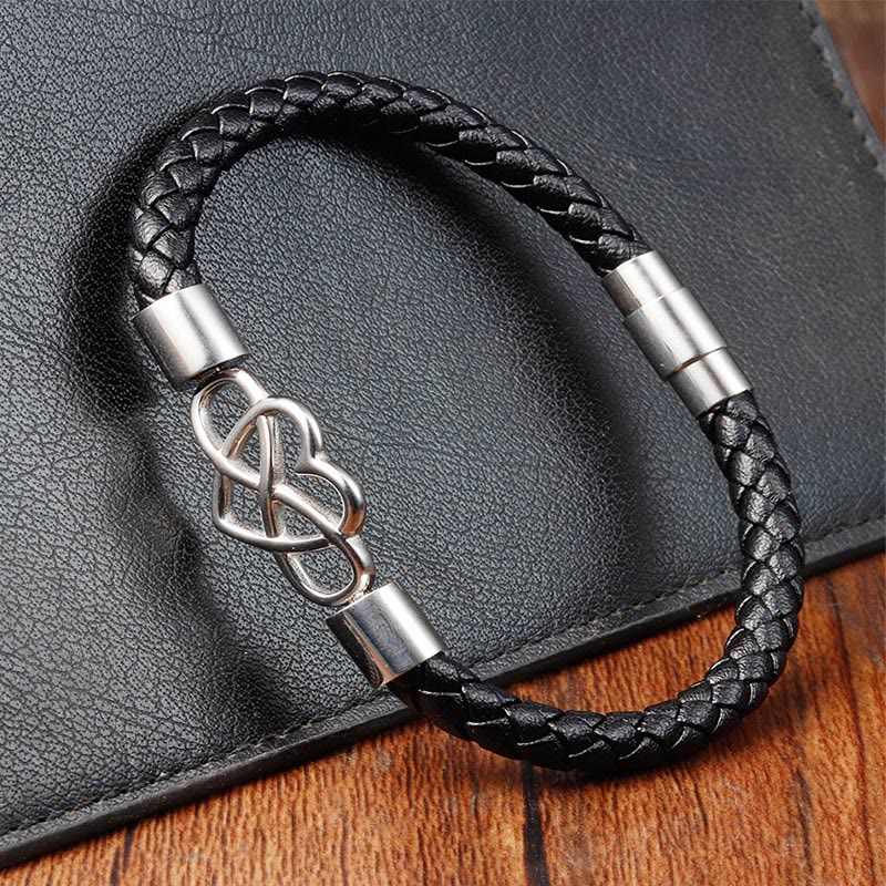 Buddha Stones Geometric Leather Titanium Steel Strengthen Buckle Bracelet