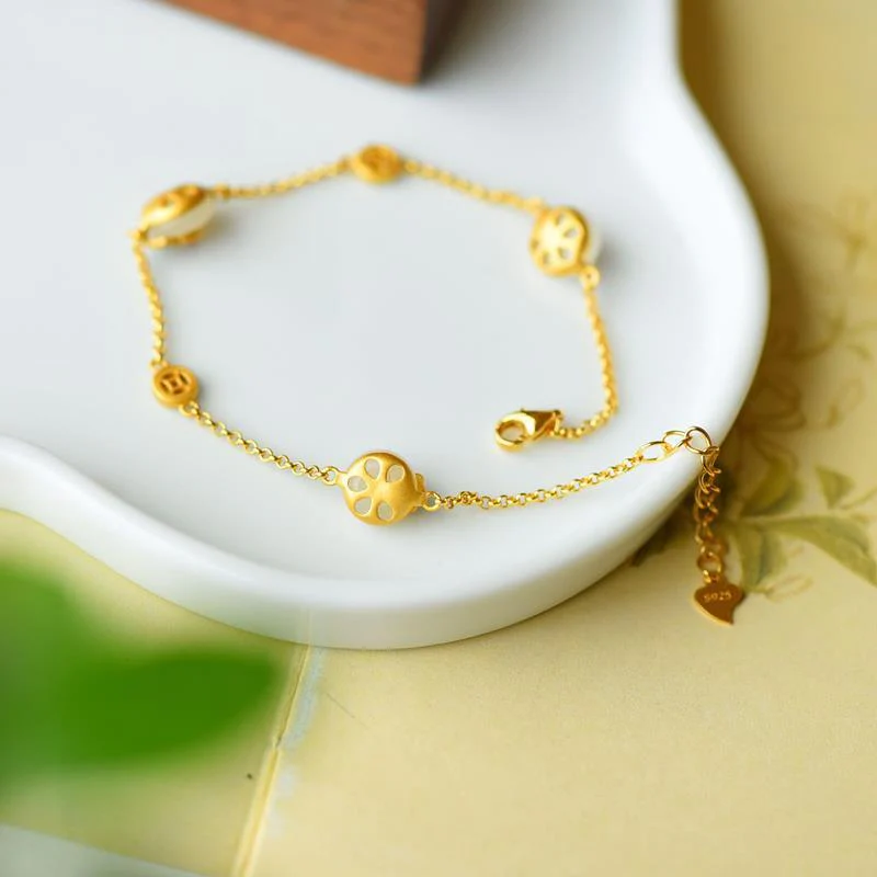 Buddha Stones Peace Buckle White Jade Luck Copper Bracelet