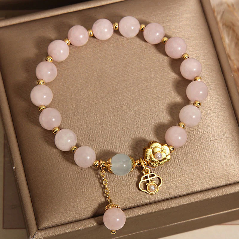 Buddha Stones Natural Pink Crystal Lucky Flower Warmth Bracelet