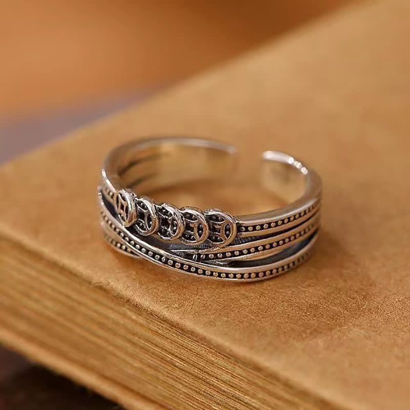 Buddha Stones Copper Coin Wealth Luck Ring