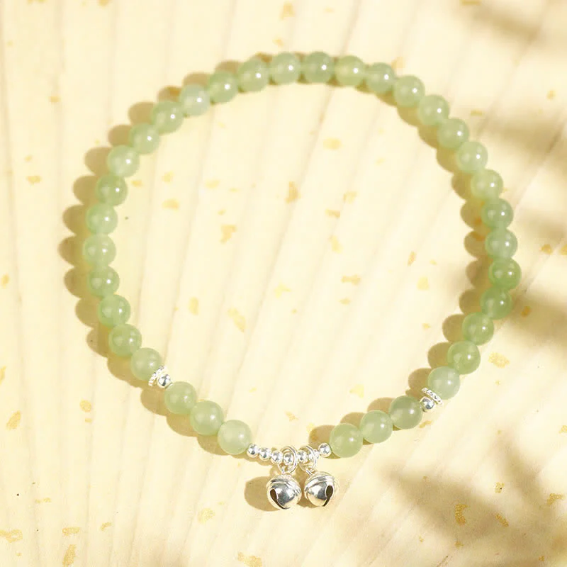 Buddha Stones 925 Sterling Silver Natural Hetian Jade Prosperity Bell Charm Anklet
