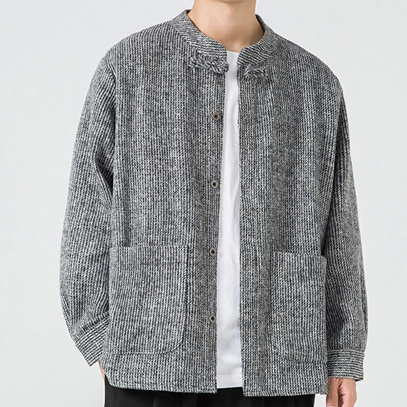 Buddha Stones Long Sleeve Frog-button Design Men's Cotton Jacket Shirt With Pockets