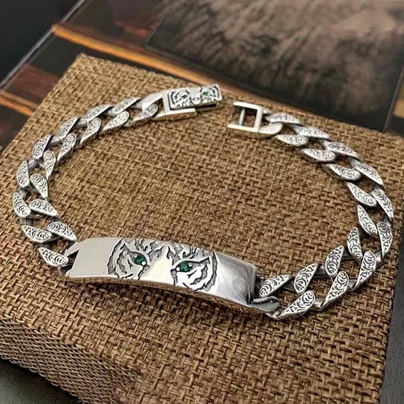 Buddha Stones Tiger Tang Dynasty Flower Design Copper Luck Chain Bracelet