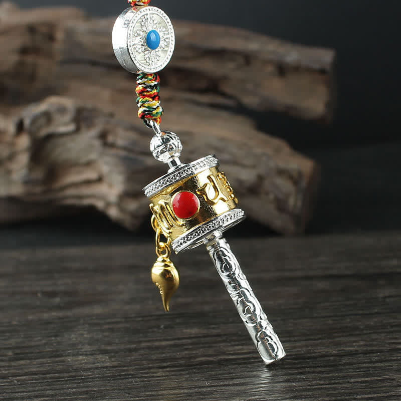 Buddha Stones Tibet Om Mani Padme Hum Prayer Wheel Peace Rotatable Bag Car Hanging Decoration