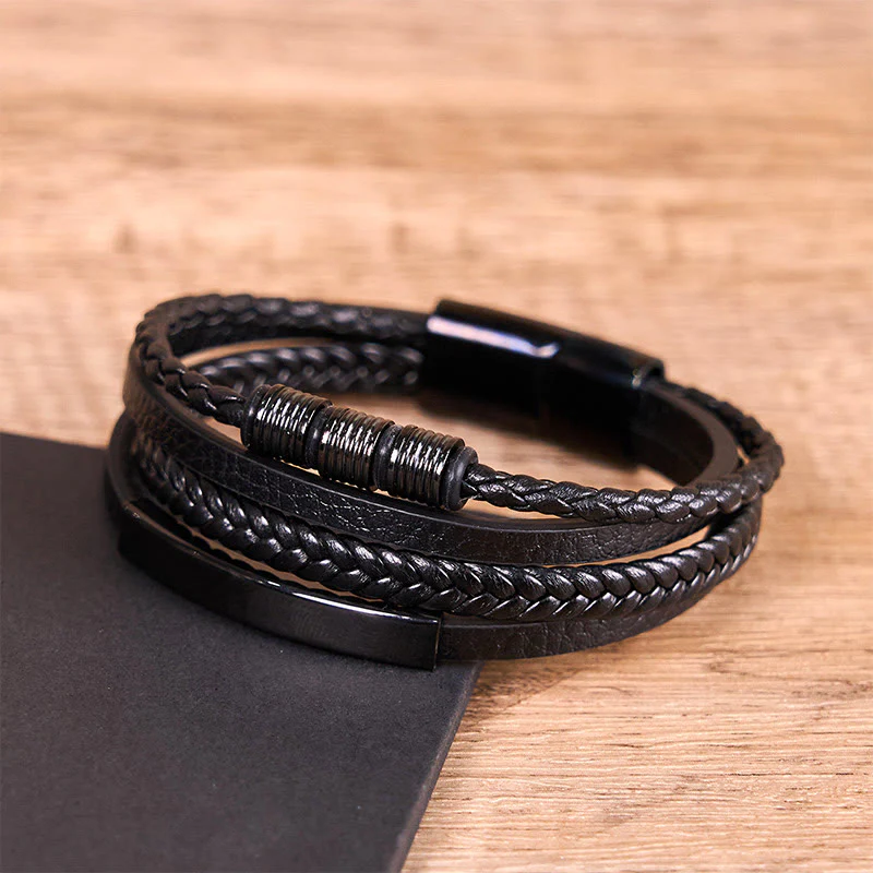 Buddha Stones Fashion Titanium Steel Leather Hand Woven Magnetic Buckle Strengthen Bracelet