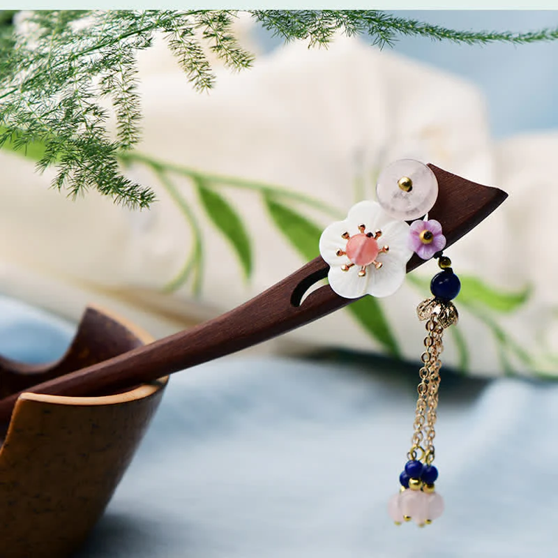 Buddha Stones Red Sandalwood Pink Crystal Charm Healing Hairpin Decorations