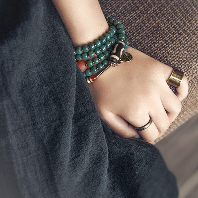 Buddha Stones 108 Mala Beads Bodhi Seed Dzi Bead Wisdom Bracelet