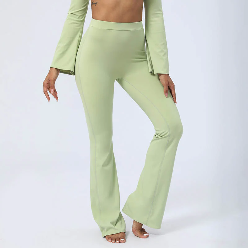 Buddha Stones Long Sleeve Backless Strap Top Bra Flare Pants Fitness Yoga Outfit
