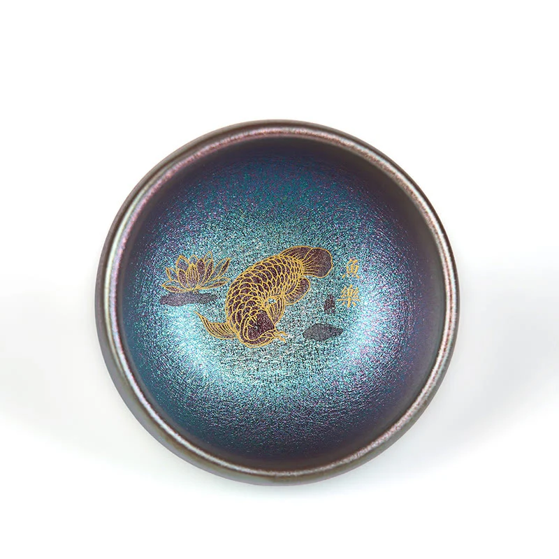 Buddha Stones Handmade Chinese Jianzhan Koi Fish Lotus Leaf Ceramic Teacup Kung Fu Tea Cup 150ml