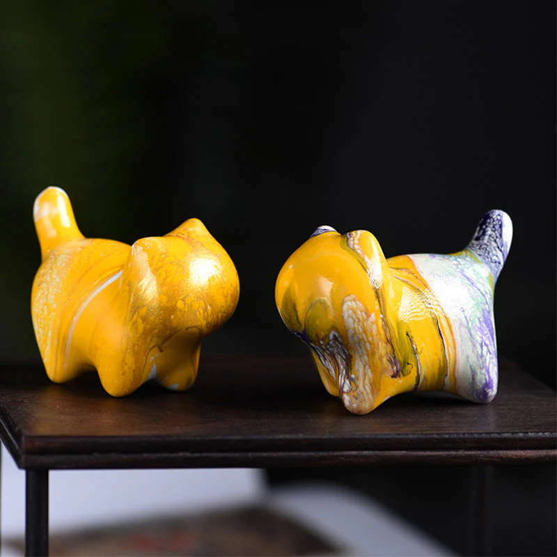 Buddha Stones Mini Lovely Cat Ebony Wood Lacquer Craft Peace Decoration