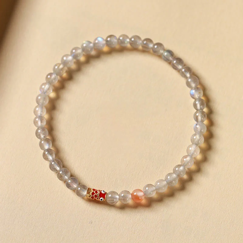 Buddha Stones Ultra-Thin Moonstone Koi Fish Healing Bracelet