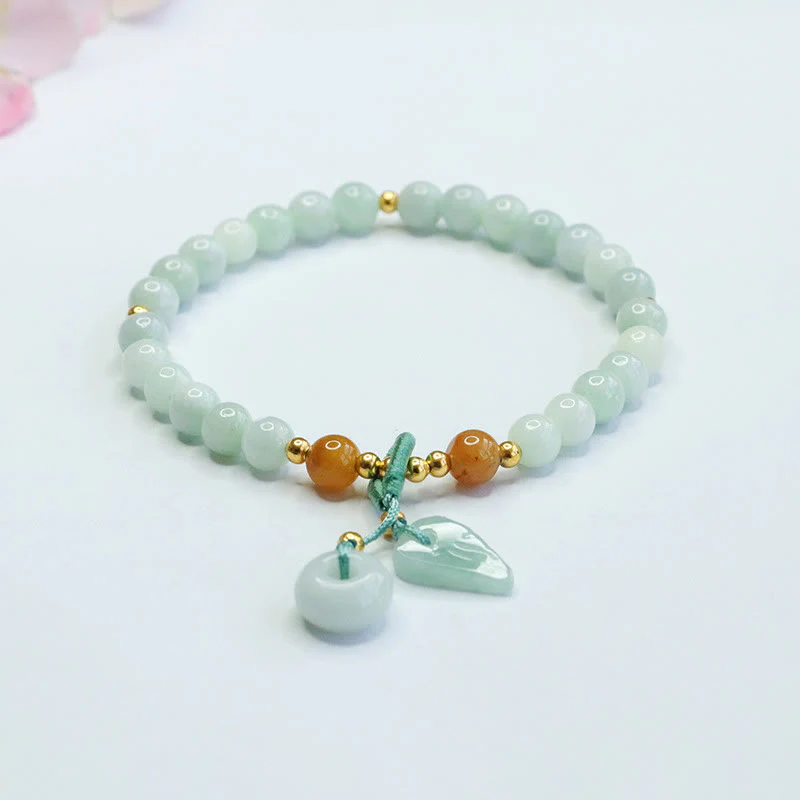 Buddha Stones Jade Beads Leaf Peace Buckle Prosperity Bracelet