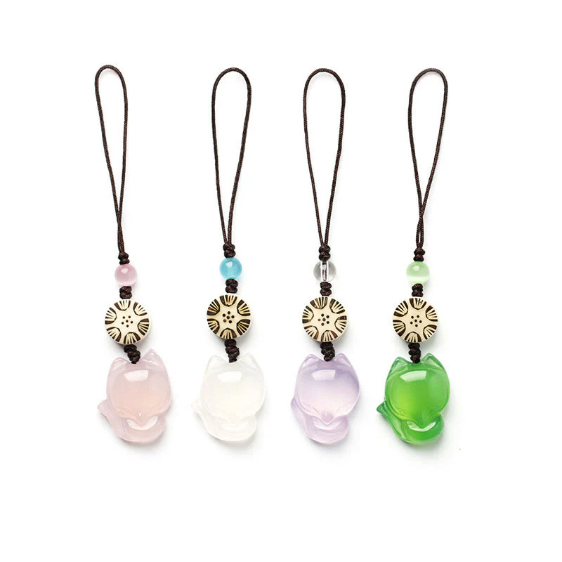 Buddha Stones Natural Chalcedony Fox Harmony Phone Hanging Decoration