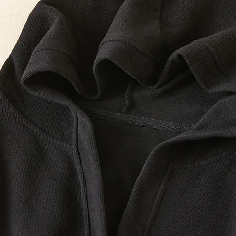 Buddha Stones Plain Buttons Women's Cotton Hooded Jacket With Pockets