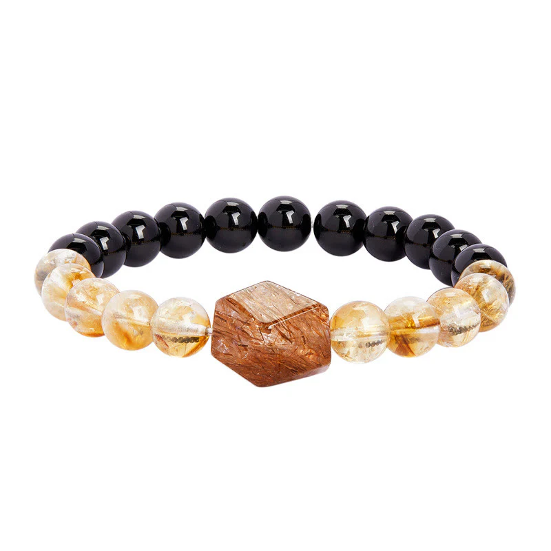 Buddha Stones Natural Black Obsidian Citrine Super Seven Crystal Strength Bracelet