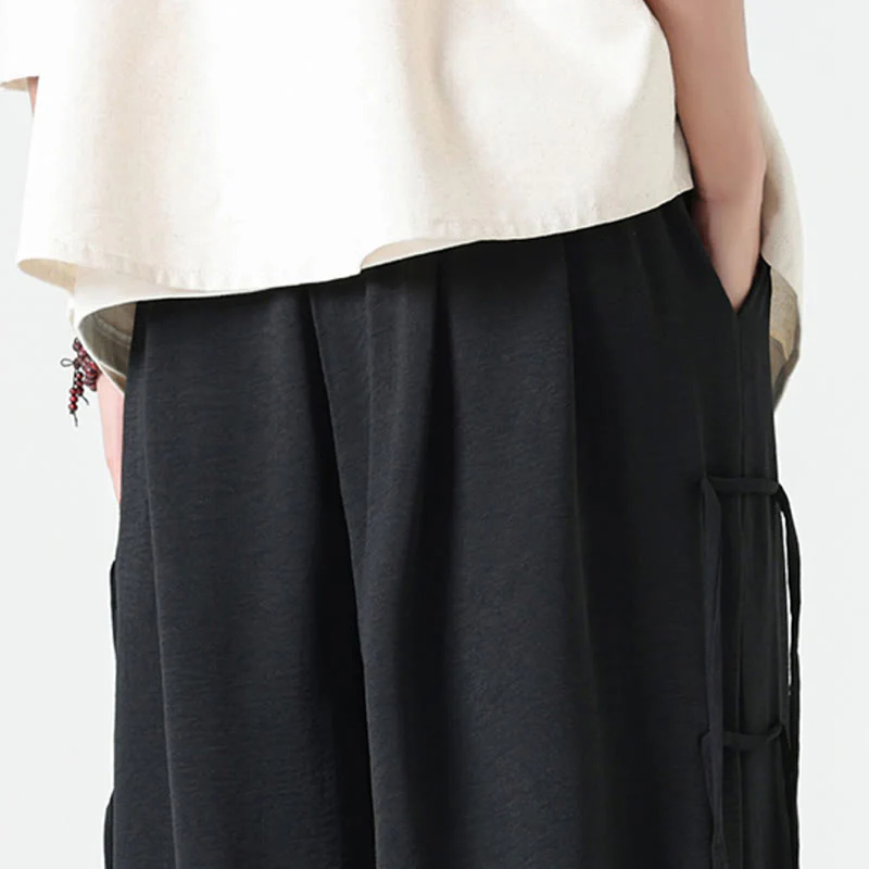 Buddha Stones Casual Loose Lanyard Design Waist Rope Men's 7-8 Length Spandex Pants With Pockets