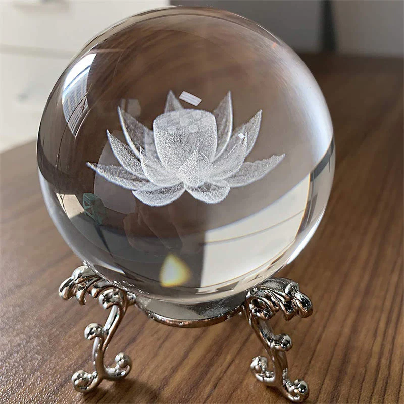 Buddha Stones White Crystal Dragon Lotus Blessing Decoration