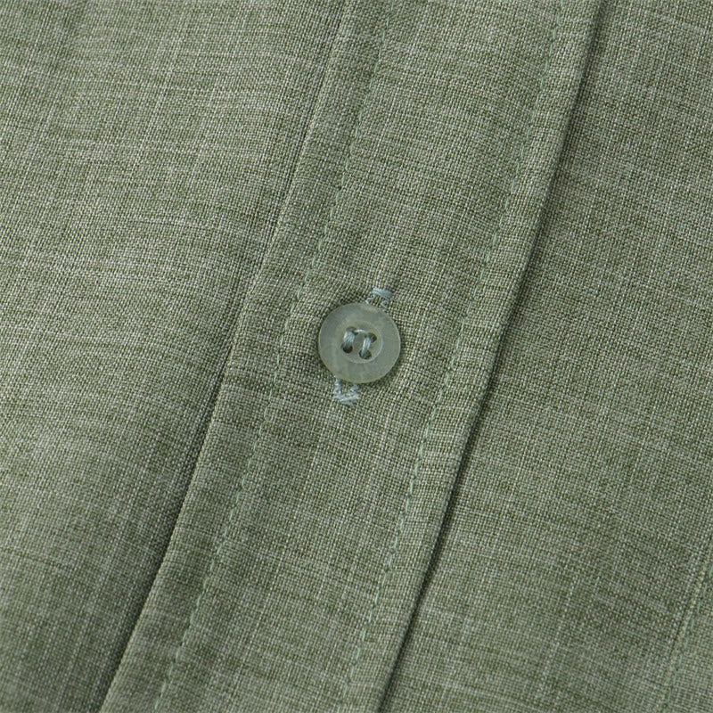 Buddha Stones Summer Men's Button Plain Short Sleeve Cotton Shirt With Pocket