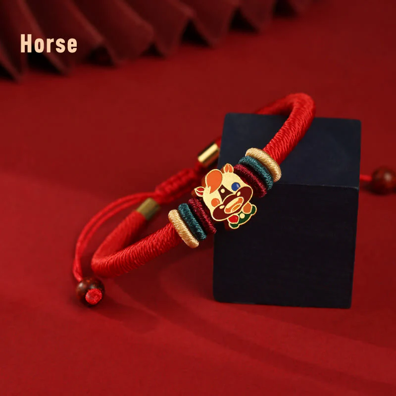 Buddha Stones Handmade 925 Sterling Silver Year of the Dragon Cute Chinese Zodiac Luck Braided Red Bracelet