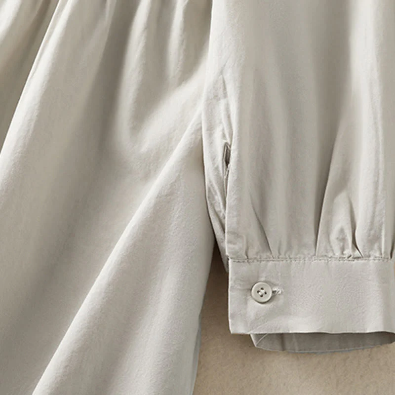 Buddha Stones Casual Plaid Pleats Buttons Design Long Sleeve Cotton Midi Dress With Pockets