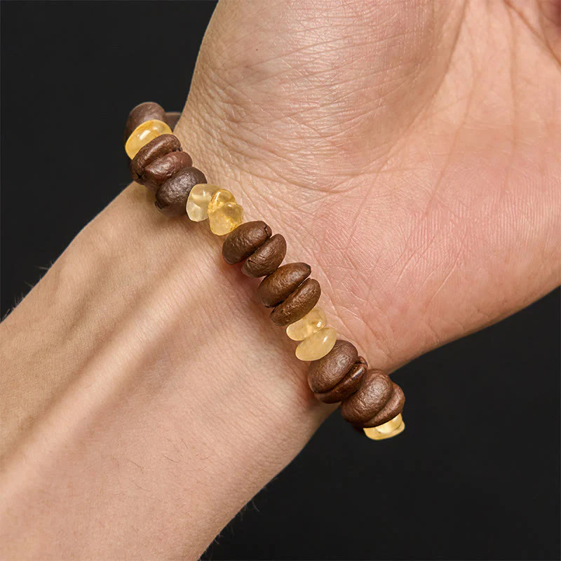 Buddha Stones Handmade Natural Coffee Beans Amethyst Citrine Amazonite Irregular Crystal Bracelet