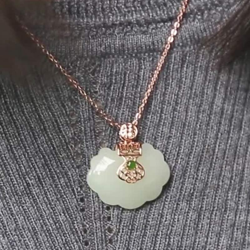Buddha Stones 925 Sterling Silver White Jade Blessing Happiness Necklace Chain Pendant