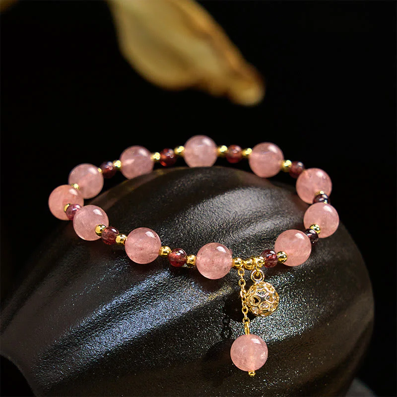 Buddha Stones Natural Strawberry Quartz Garnet Healing Bracelet