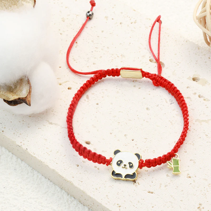 Buddha Stones Tibetan Handmade Panda Bamboo Lucky Red String Bracelet