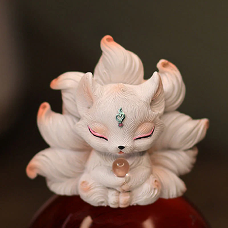 Buddha Stones Mini Nine Tailed Fox Luck Resin Home Desk Decoration