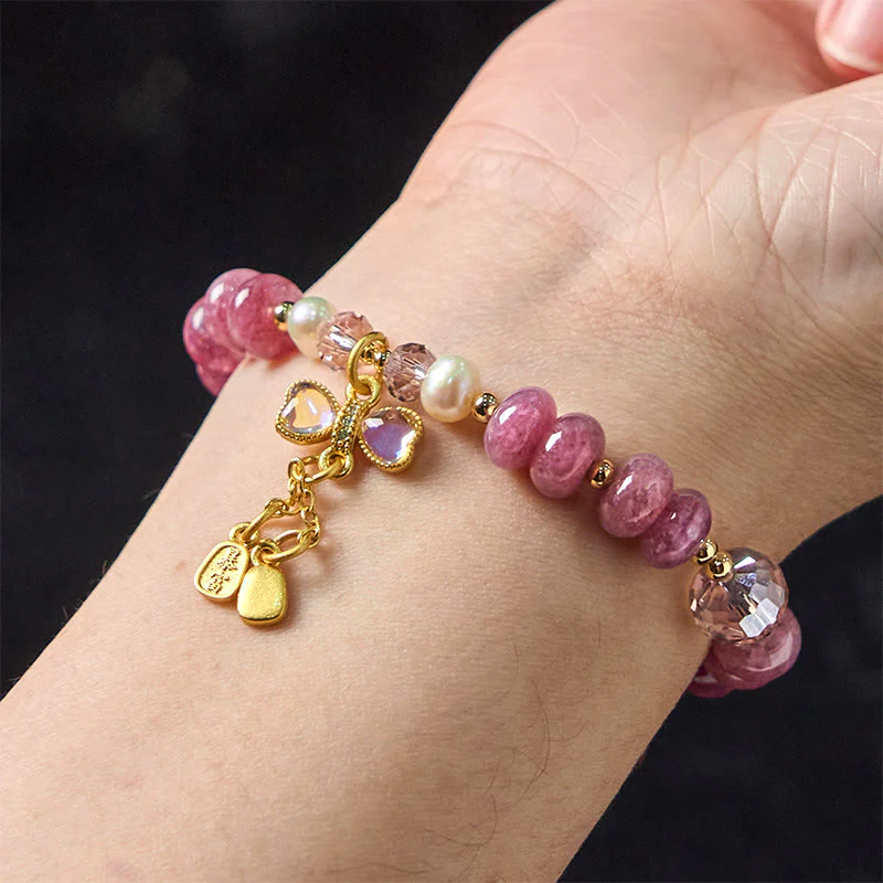 Buddha Stones Natural Rose Quartz Bow Peace Buckle Loving Energy Bracelet