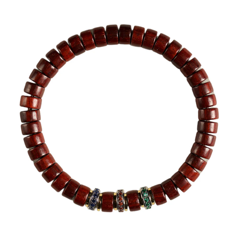 Buddha Stones Ebony Wood Small Leaf Red Sandalwood Zircon Peace Bracelet