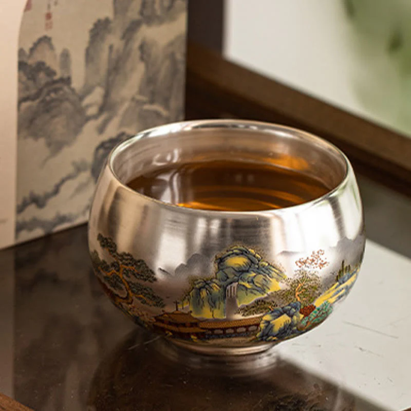 Buddha Stones Fish Lotus Seaweed Valley Mountains Pine Tree Dragon Teacup Kung Fu Tea Cup With Gift Box