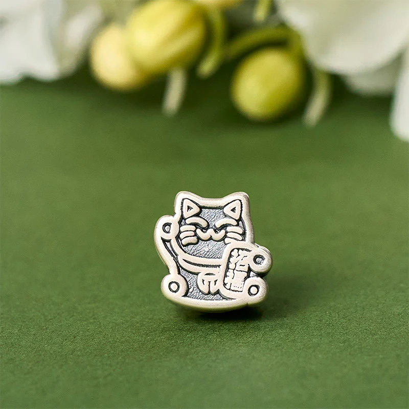 Buddha Stones 999 Sterling Silver Fortune Cat Protection 925 Sterling Silver Chain Necklace Pendant