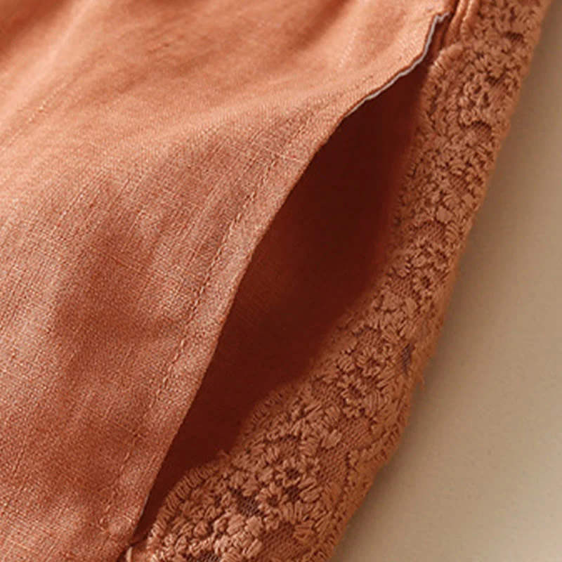 Buddha Stones Plain Lace Women's Harem Cotton Linen Pants With Pockets