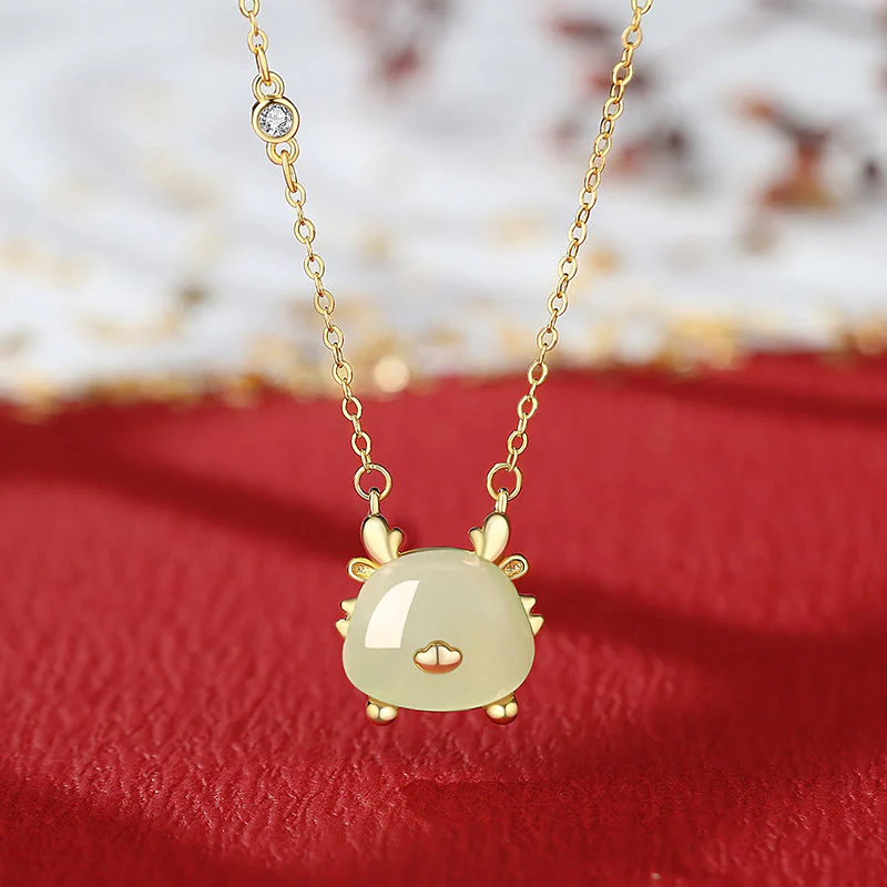 Buddha Stones 925 Sterling Silver Year of the Dragon Natural Hetian Jade Red Agate Cute Dragon Protection Success Bracelet Necklace Pendant Earrings