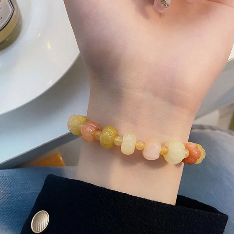 Buddha Stones Golden Silk Jade Pumpkin Beads Wealth Luck Bracelet