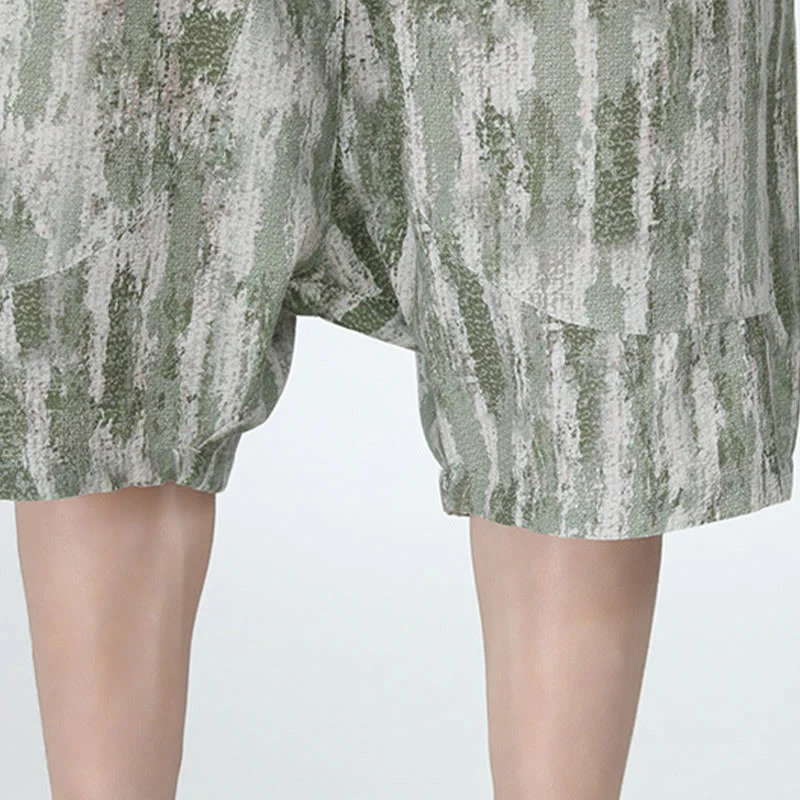 Buddha Stones Summer Stripes Cotton Linen Men's Capri Pants With Pockets