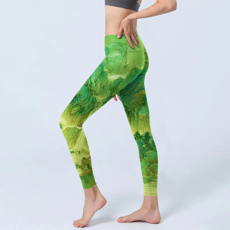 Buddha Stones Mountain River Lanscape Print Gym Leggings Women's Yoga Pants
