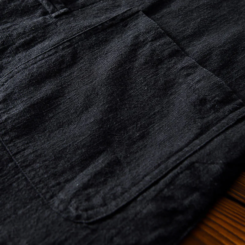 Buddha Stones Frog-Button Chinese Tang Suit Cotton Linen Men Jacket Shirt With Pockets