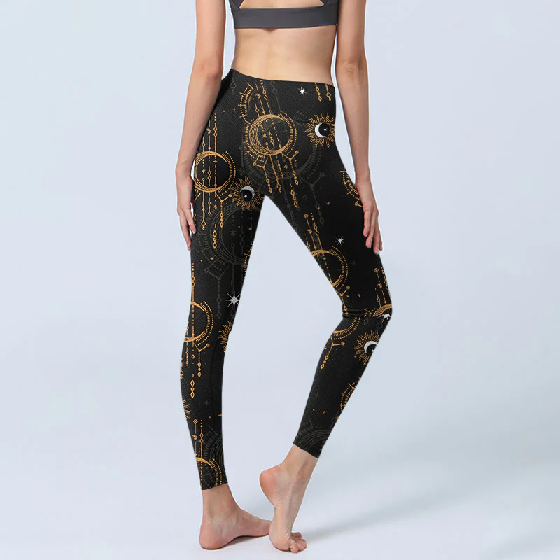 Buddha Stones Moon Star Constellation Print Gym Leggings Women's Yoga Pants