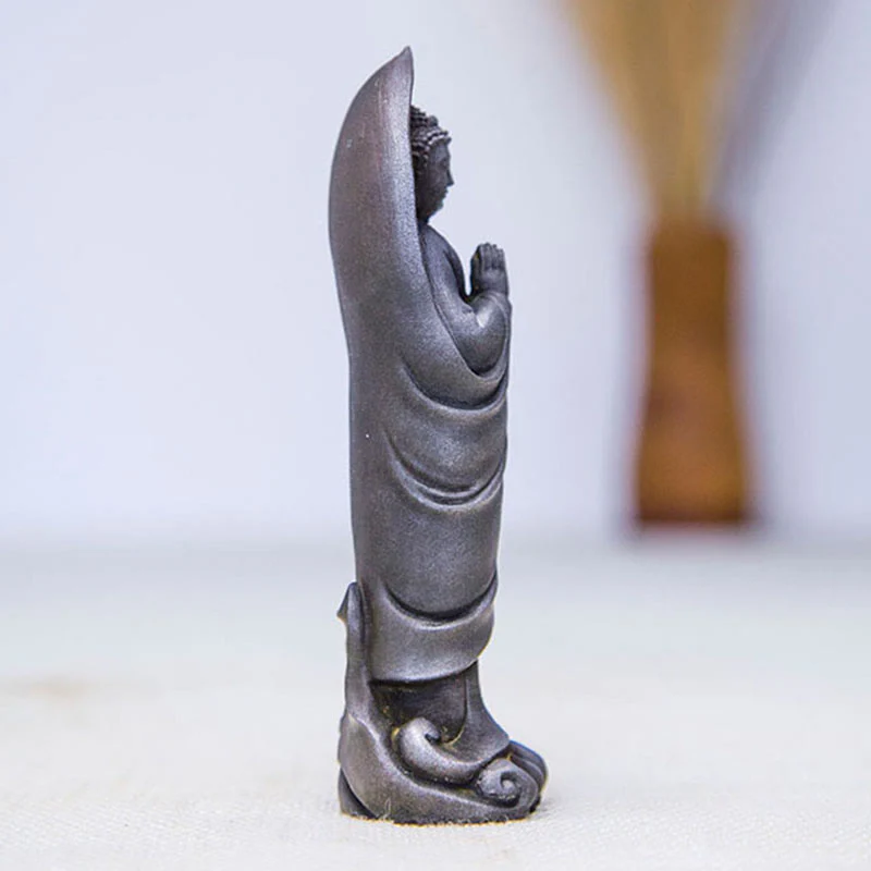 Buddha Stones Handmade Sakyamuni Buddha Namaste Iron Powder Rust Cast Resin Statue Decoration